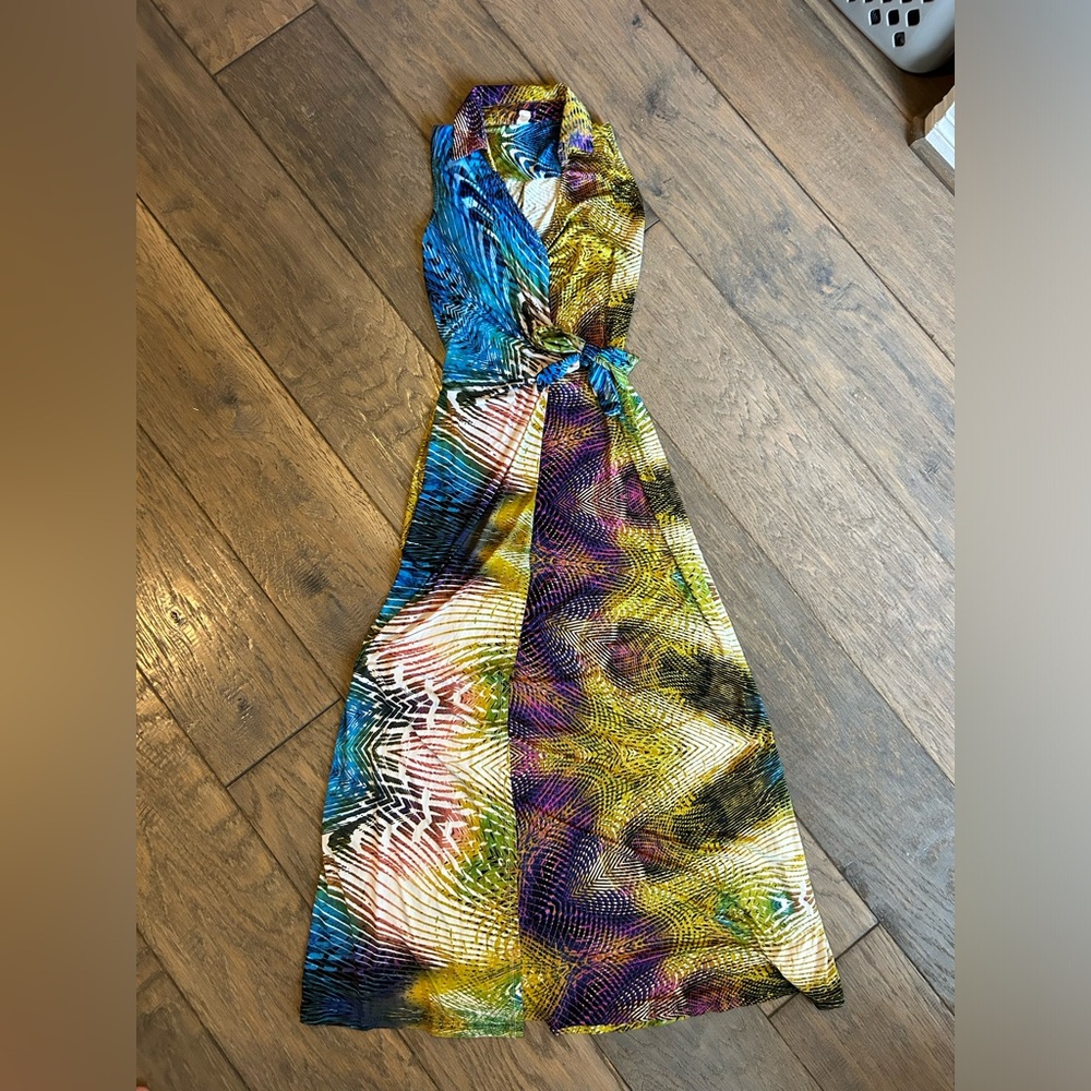 Women’s faux wrap dress M/L color fun pattern S-Twelve collared sleeveless